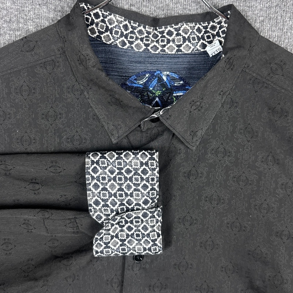 Robert Graham Shirt Mens 3XL Black Damask Jacquard Geometric Flip Cuff